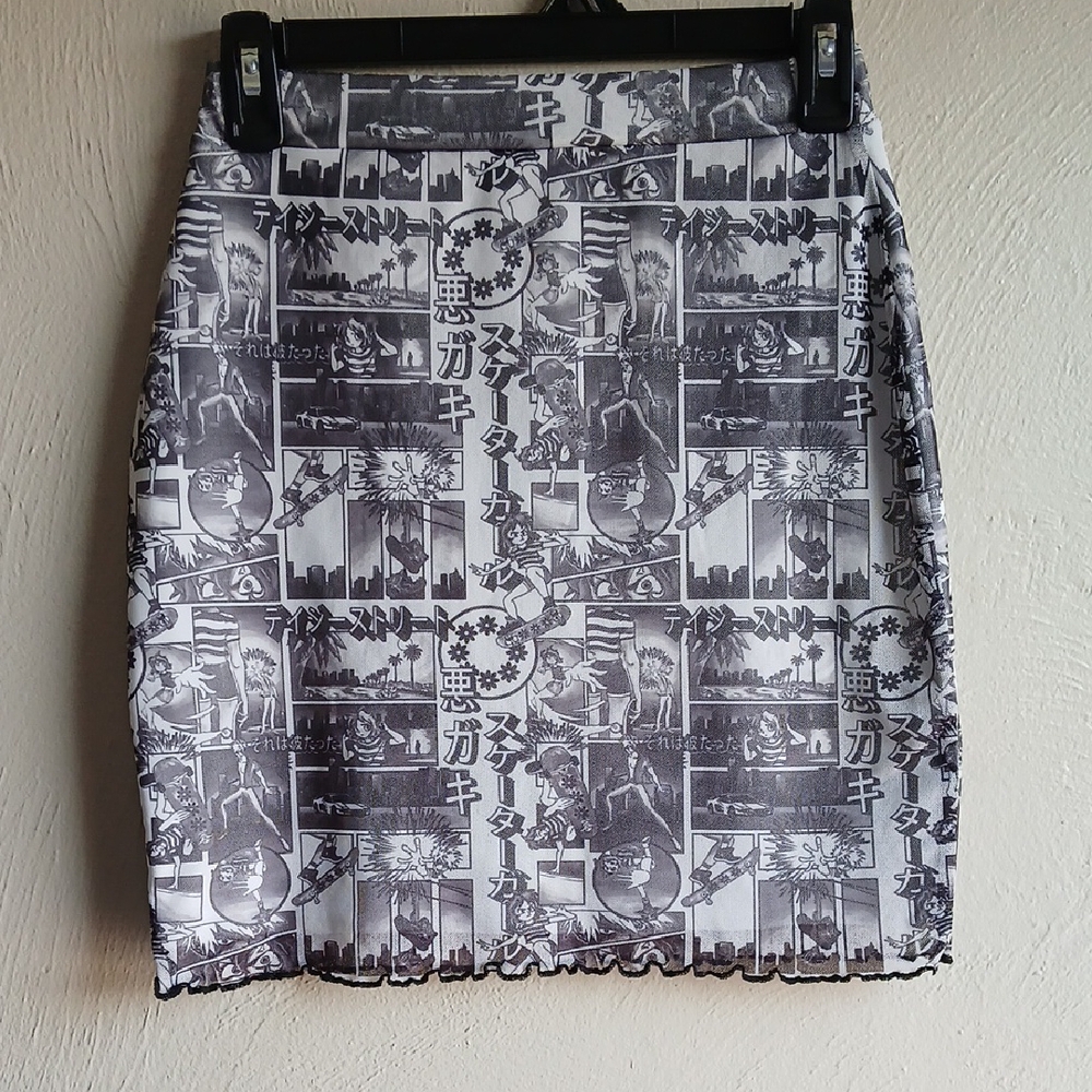 Daisy Street‎ Anime Black and White Pencil Mini Skirt Sz M